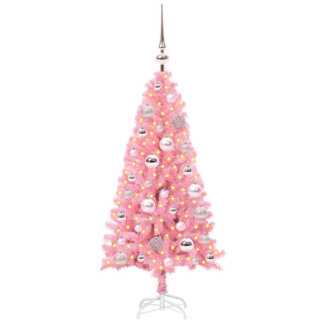 Vidaxl kerstboom met 150 led met standaard roze 120 cm pvc
