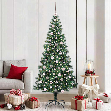 Vidaxl kunstmatig voorverlicht kerstboom groen 210 cm pvc en metaal
