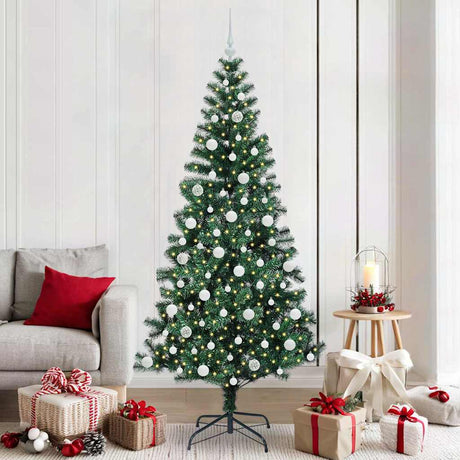Vidaxl kunstmatig voorverlicht kerstboom groen 210 cm pvc en metaal