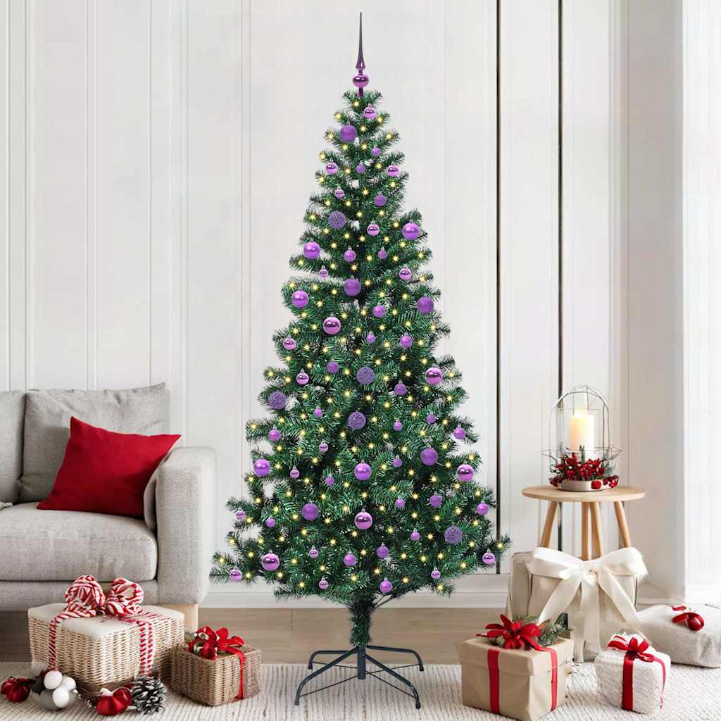 Vidaxl kunstmatig voorverlicht kerstboom groen 210 cm pvc en metaal