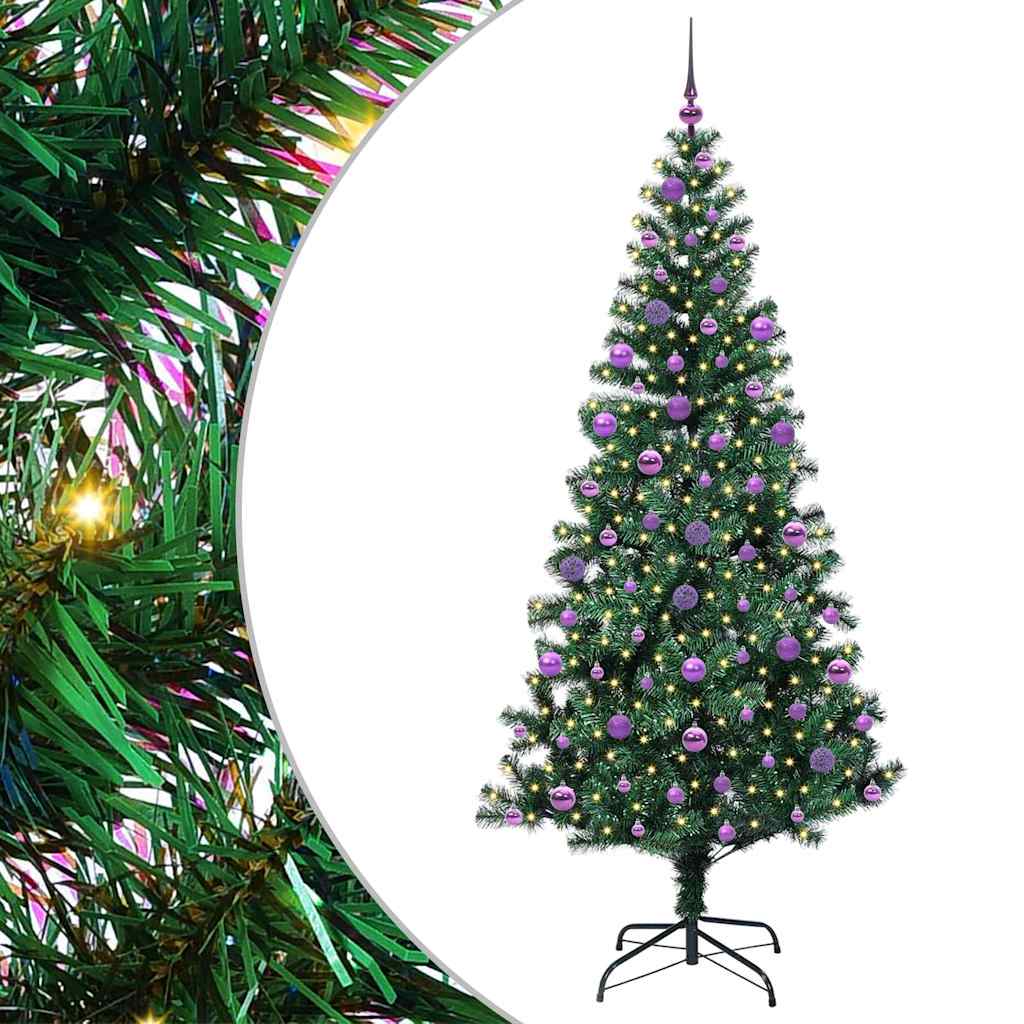 Vidaxl kunstmatig voorverlicht kerstboom groen 210 cm pvc en metaal