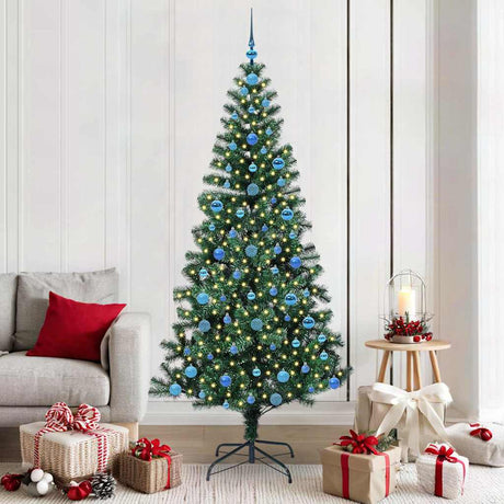 Vidaxl kunstmatig voorverlicht kerstboom groen 210 cm pvc en metaal