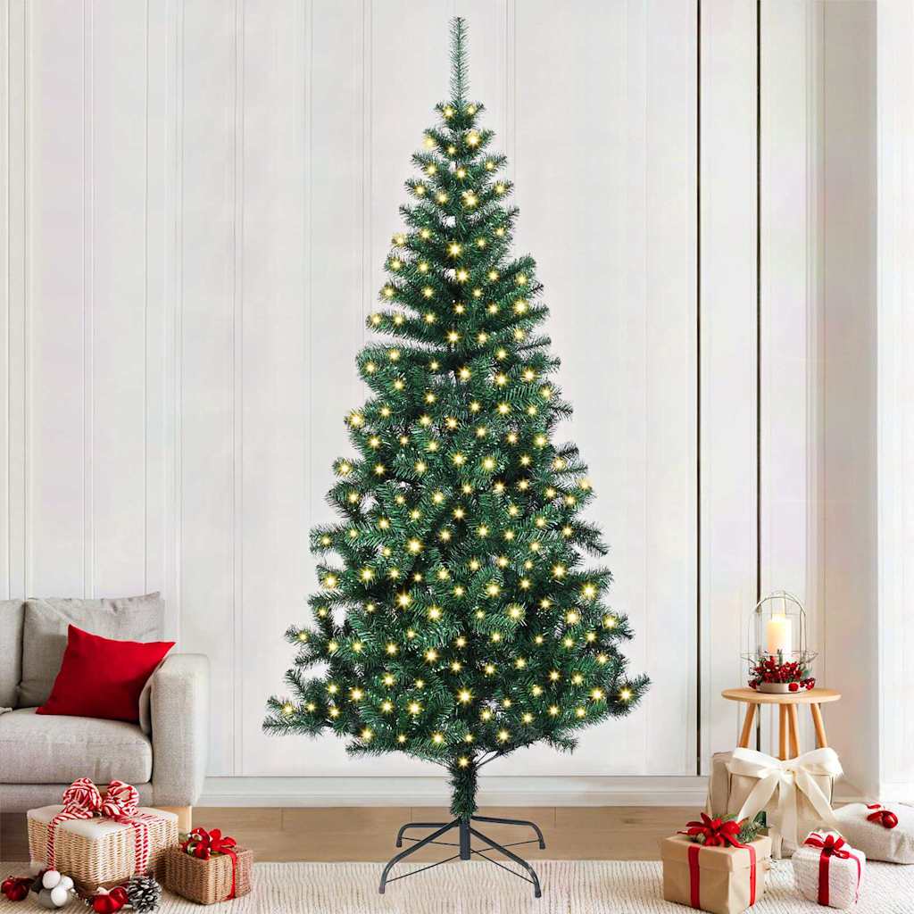 Vidaxl kunstmatig voorverlicht kerstboom groen 240 cm pvc en metaal