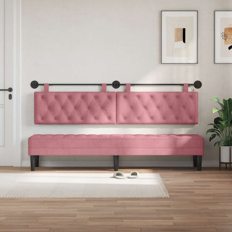 Vidaxl hangend hoofdbord met led-verlichting roze fluweel