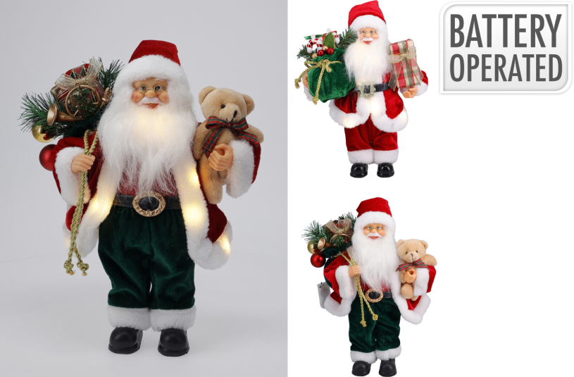 Kerstman staand met led 30cm 2 assorti