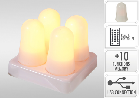 Theelicht led vlamlamp oplaadbaar 4 stuks incl, laadstation