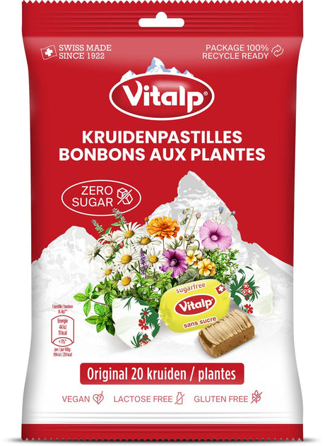 Vitalp – Halspastillen – Original mit 20 Kräutern zuckerfrei – vegan – 16 Beutel – 75 Gramm