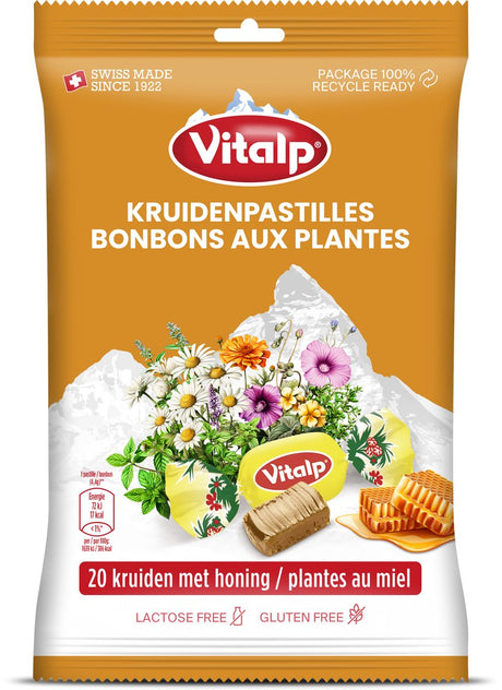 Vitalp – Halspastillen – Original mit 20 Kräutern und Honig – 16 Beutel – 75 Gramm