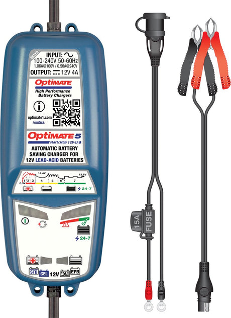Optimate 5 Start Stop 12 V 4 A automatisches Batterieladegerät und Wartungsladegerät für AGM-, Gel-, EFB STD-Batterien mit 7 Schritten und schont Ihr Ladegerät von 0,5 V