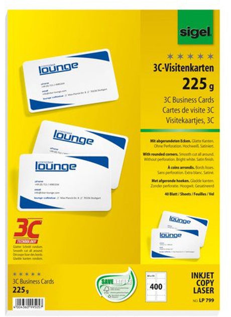 Sigel - Visitenkarten - weiß - 85x55 mm - 225 Gramm - 400 Stück - mit abgerundeten Ecken - si-lp799