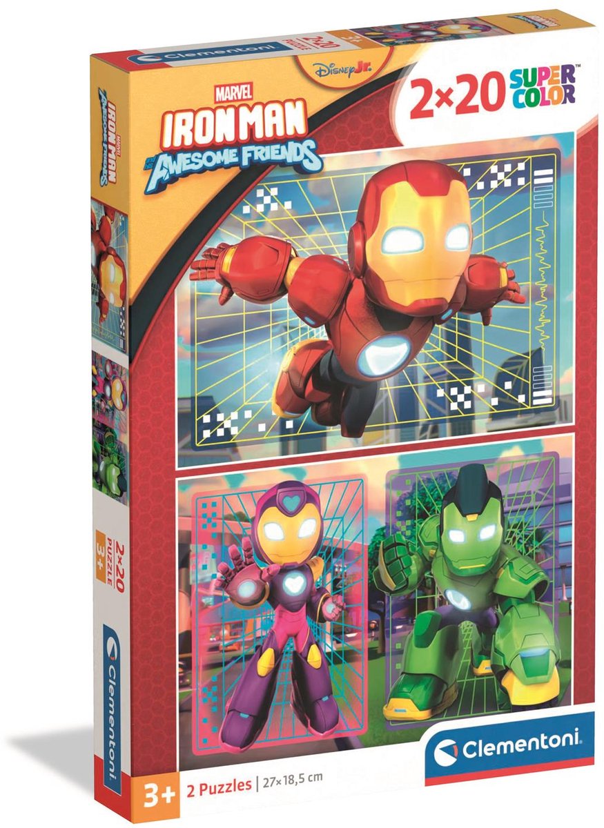 Clementoni – Puzzle – 2 x 20 Stück – Ironman und seine tollen Freunde – Puzzle für Kinder vor 3 Jahren