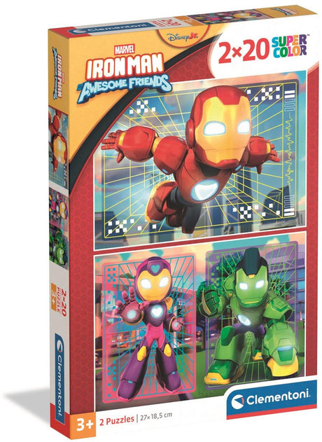 Clementoni – Puzzle – 2 x 20 Stück – Ironman und seine tollen Freunde – Puzzle für Kinder vor 3 Jahren
