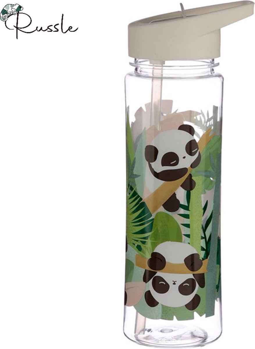 Panda nachhaltige 550-ml-Wasserflasche mit Flip-Strohhalm
