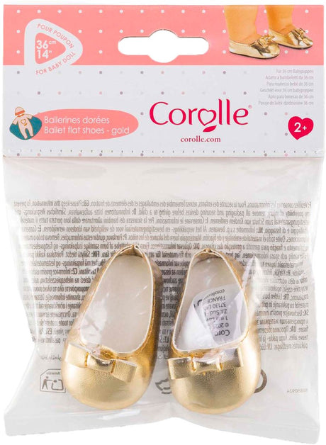 Goldene Ballerina-Schuhe für Corolle-Babypuppen – Puppenzubehör, 36 cm.