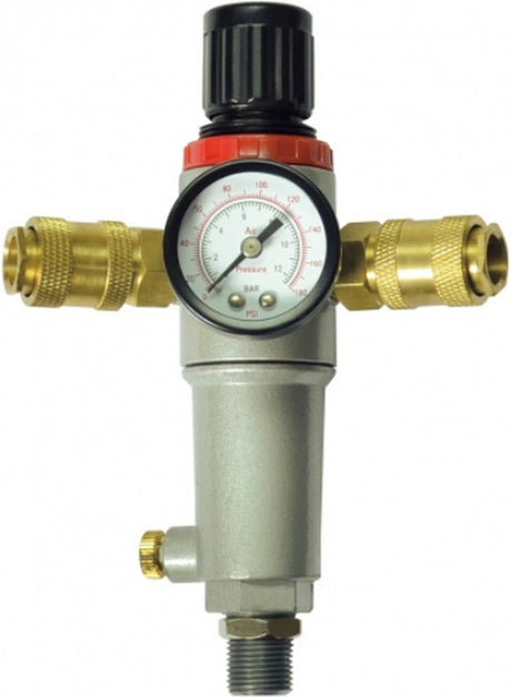 Stanley Druckregler mit Manometer 152172xstn – Filter, Druckregler und Manometer – max. 10 bar – Anzeige in bar psi – 3 4 m + 2 Schnellkupplungen