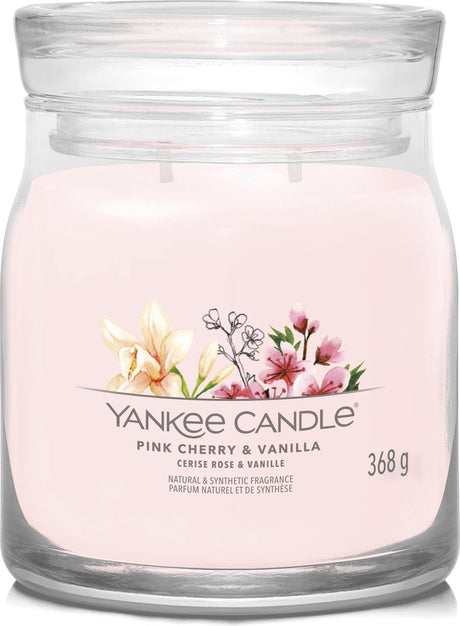 Yankee Candle – mittelgroße Duftkerze mit rosa Kirsche und Vanille – 50 Brennstunden – 2 Dochte
