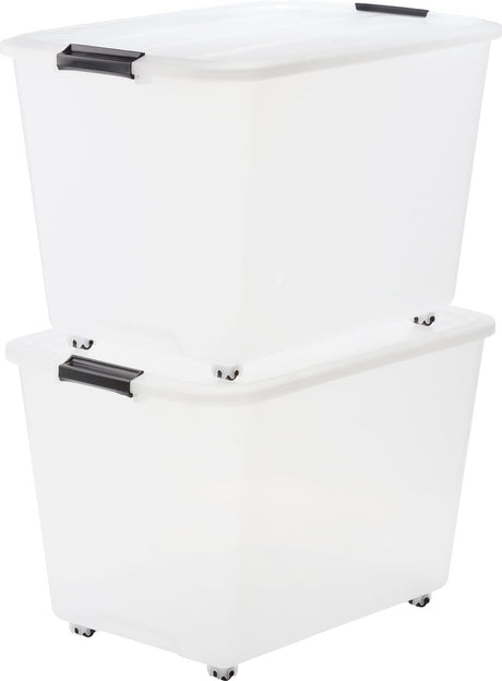 Iris topbox opbergbox - 60l - kunststof - met wielen - set van 2