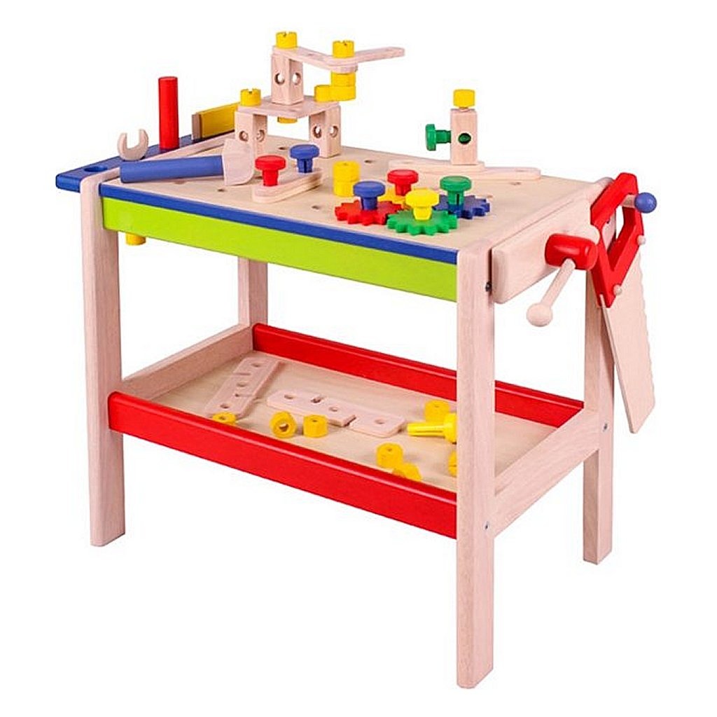 Grundläggande Njoy Kids Wood Workbench med verktyg och tillbehör 52-stycken