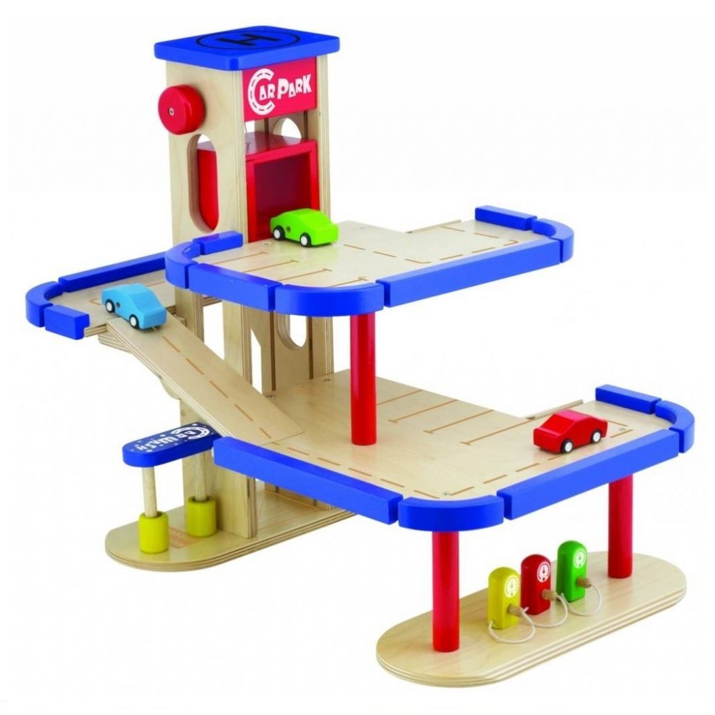 Pintoy pintoy houten garage + 3 houten autootjes