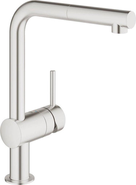 Grohe Minta Küchenarmatur - L-Auslauf - 360° Schwenkbereich - mit ausziehbarer Handbrause - Super Steel (Edelstahloptik)