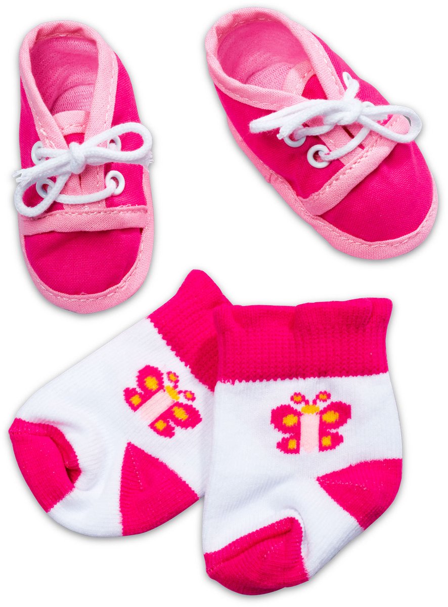 Neugeborenes Baby, geborene Babysocken, lila-rosa Schuhe