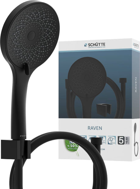 Schütte Raven Badset inklusive Handbrause, Schlauch und Wandhalterung – ø 12,5 cm – 3 Positionen – mattschwarz