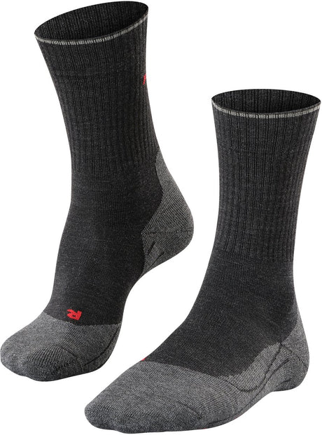 Falke TK2 Explore Wool Silk Medium Wattierung Wolle Funktionsmaterial Wandersocken Herren Grau – Größe 42-43