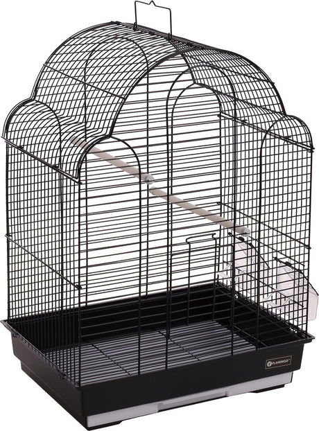 Flamingo-Vogelkäfig – Sittichkäfig Bali schwarz 42 x 30 x 57,5 cm – stilvoller Metallkäfig mit Zubehör für Sittiche