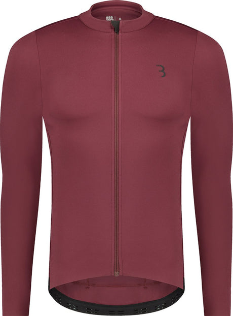 Bbb cycling essence ls - fietsshirt heren lange mouwen - 10-15 °c - ademend mtb en wielrenshirt met 3 achterzakken - donker rood
