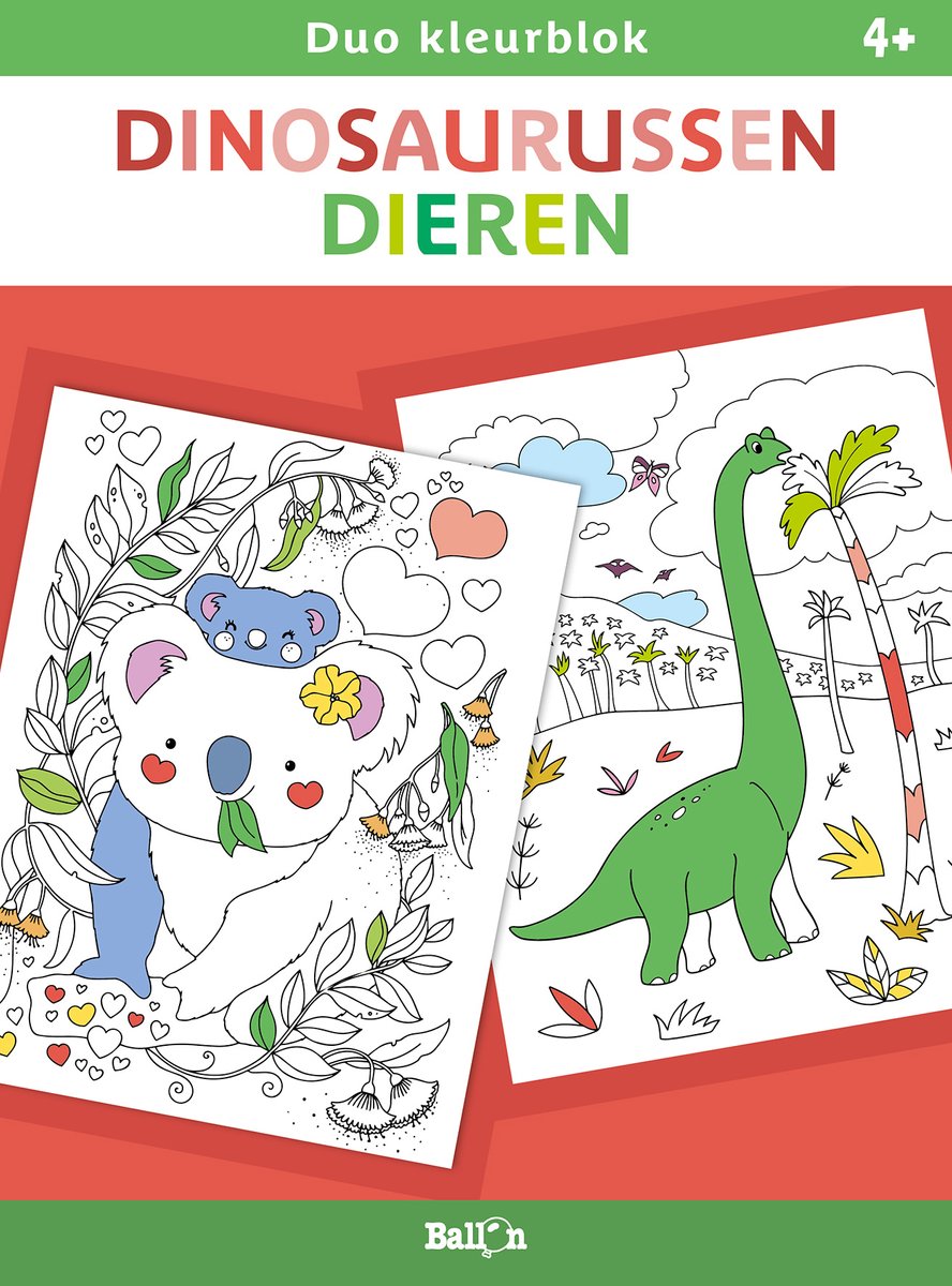 Ballonduo Farbblock, Dinosaurier und Tiere. 4+