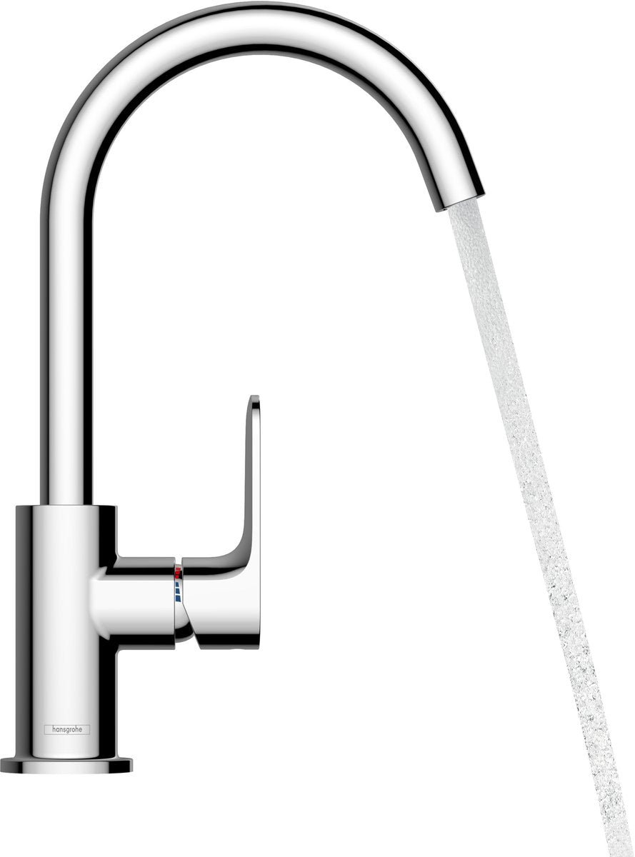 Hansgrohe rebris s – Waschtisch-Mischbatterie – Einhebelbedienung – mit Ablaufgarnitur – Größe 210 mm – drehbarer Auslauf – Chrom