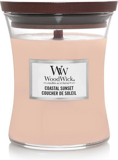 Mittlere Sanduhr-Duftkerze von Woodwick – Küstensonnenuntergang – 60 Brennstunden
