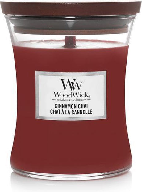 Mittlere Sanduhr-Duftkerze von Woodwick – Zimt-Chai – 60 Brennstunden