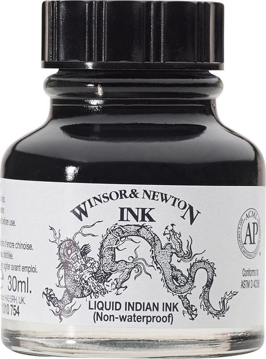 Winsor Newton 1010754 Flüssige Tusche 30 ml – Zeichentönung, schnell trocknend, für Pinsel, Stift und Airbrush