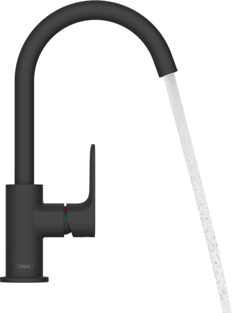 Hansgrohe rebris s – Waschtisch-Mischbatterie – Einhebelbedienung – mit Ablaufgarnitur – Größe 210 mm – schwenkbarer Auslauf – mattschwarz
