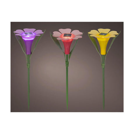 Lumineo Solar-Steckleuchte Blume Kunststoff ø10xh30cm 3-fach sortiert