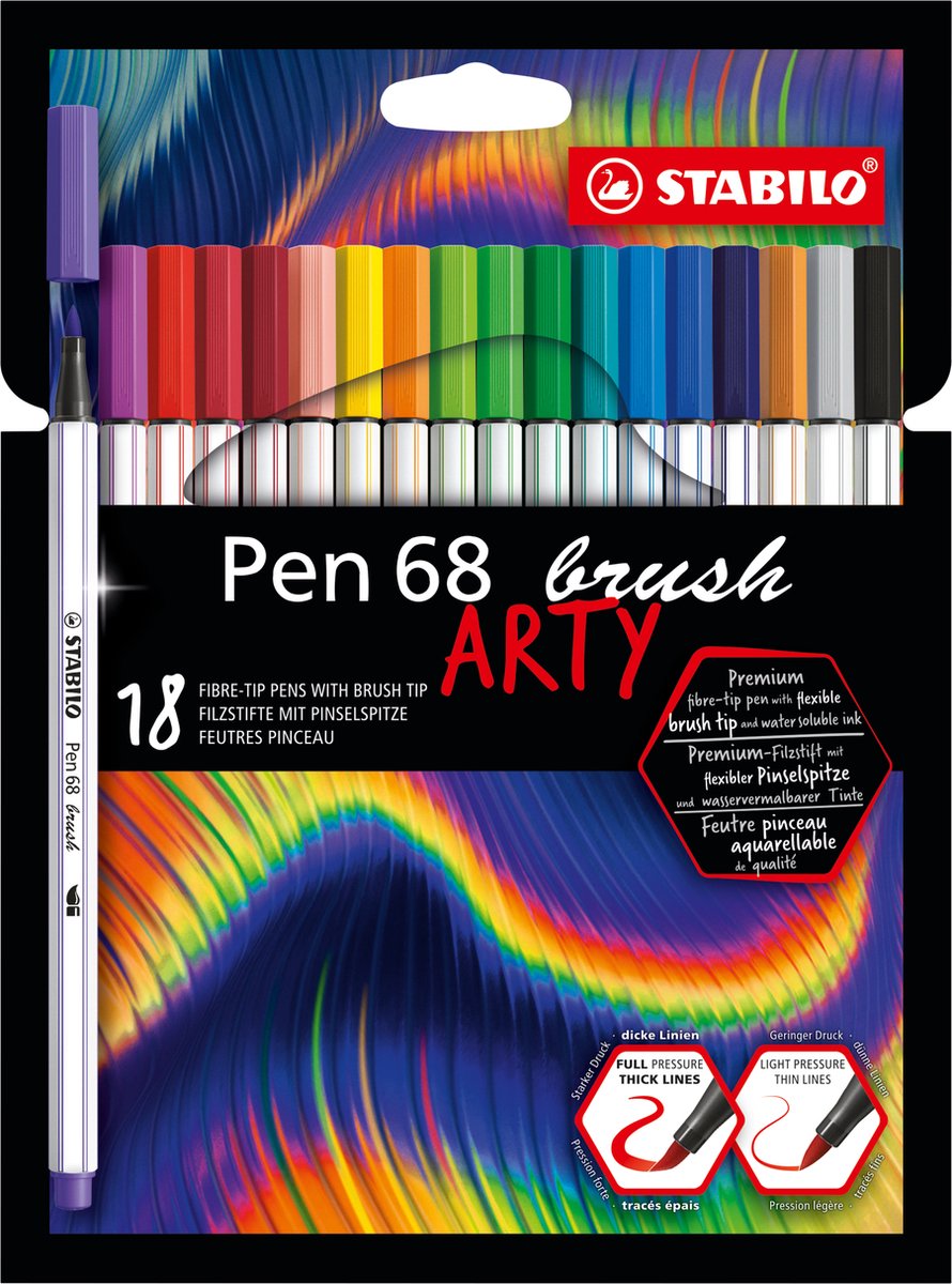 Stabilo Pen 68 Pinsel – Filzstift – Arty – Set mit 18 Teilen