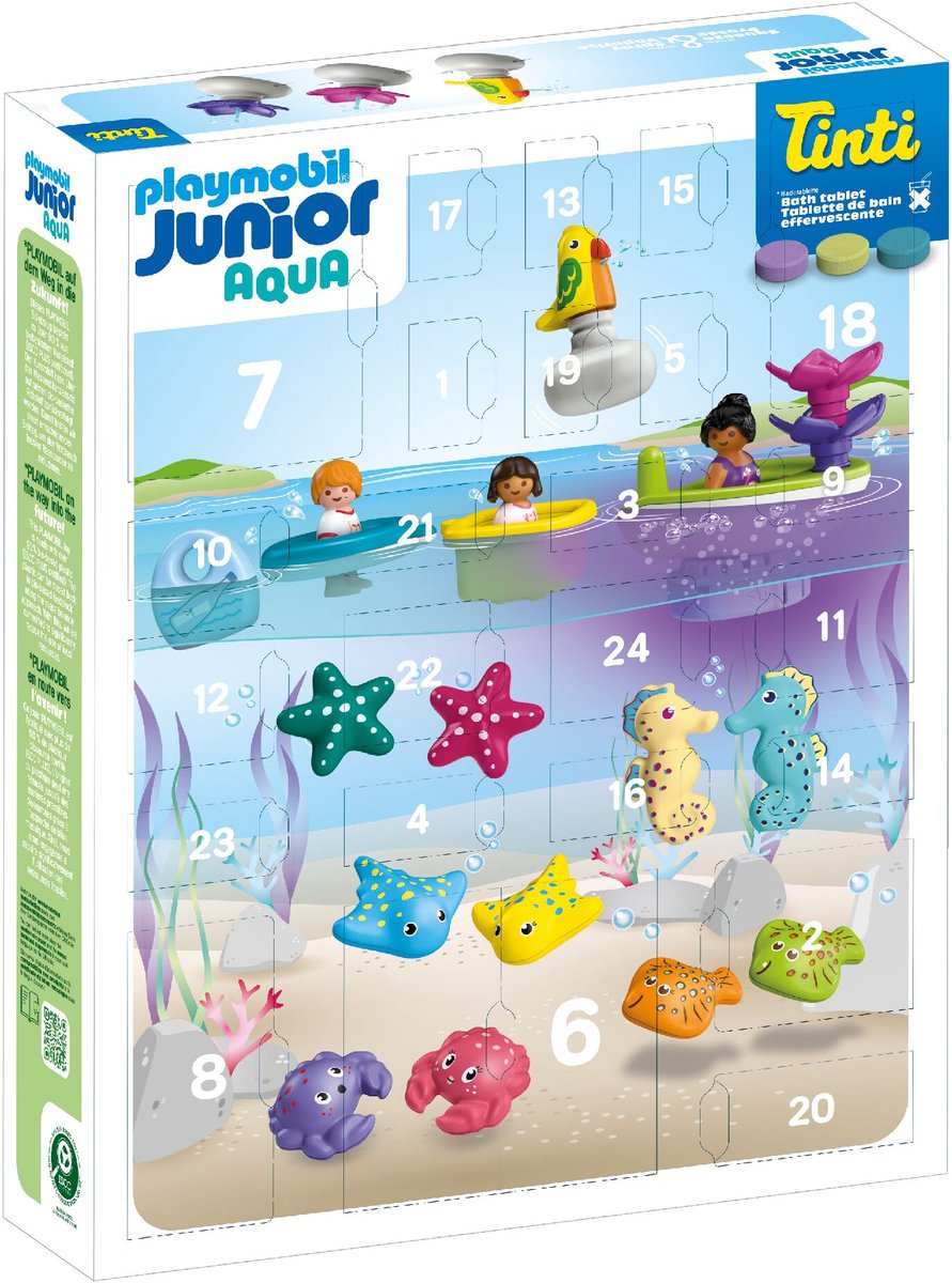 Playmobil junior tinti | kleurrijke zwempret adventskalender | duurzame adventskalender met waterspeelgoed | dagelijkse verrassingen voor kinderen vanaf 1 jaar | perfect kerstcadeau | 71777