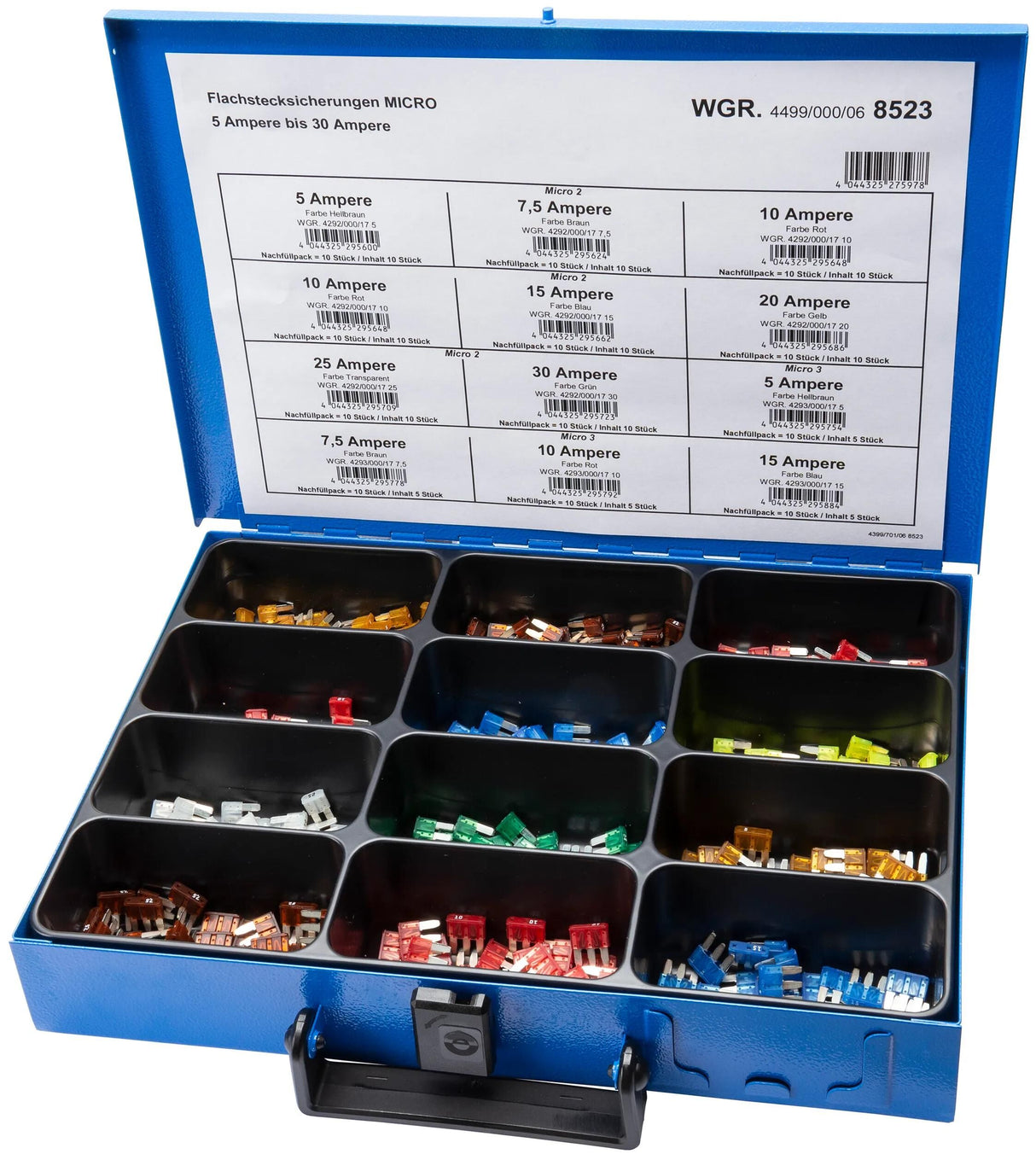Dresselhaus Sicherungssortiment Bananenstecker 8523 Flachsicherungen sortiert. Mikro 2+3