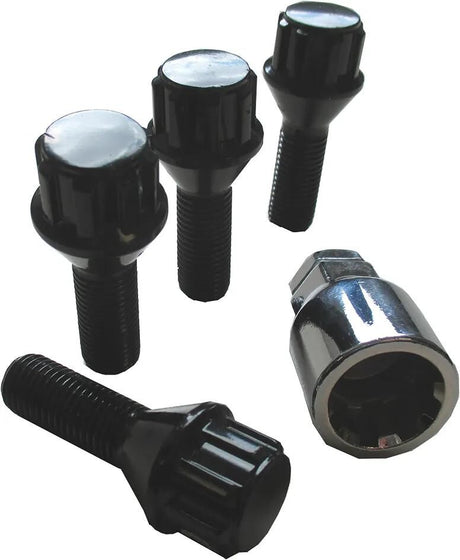 Autostyling Seehase Felgenschloss-Set, Felgenschlösser-Set, schwarzer Kegel 60, M12 x 1,5 x 29 mm