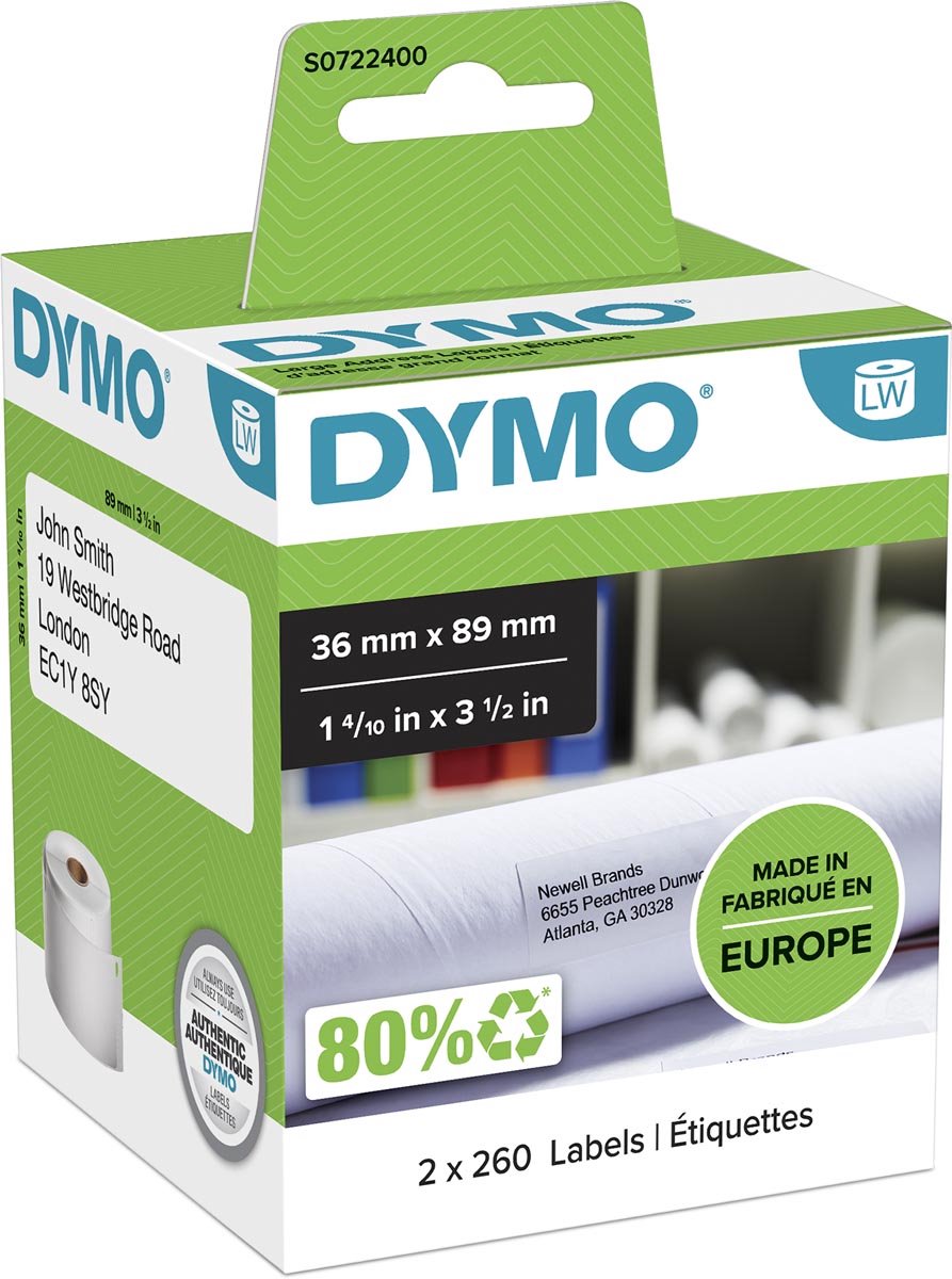 Dymo printer labels 99012 labelwriter™ 36 x 89 mm white black