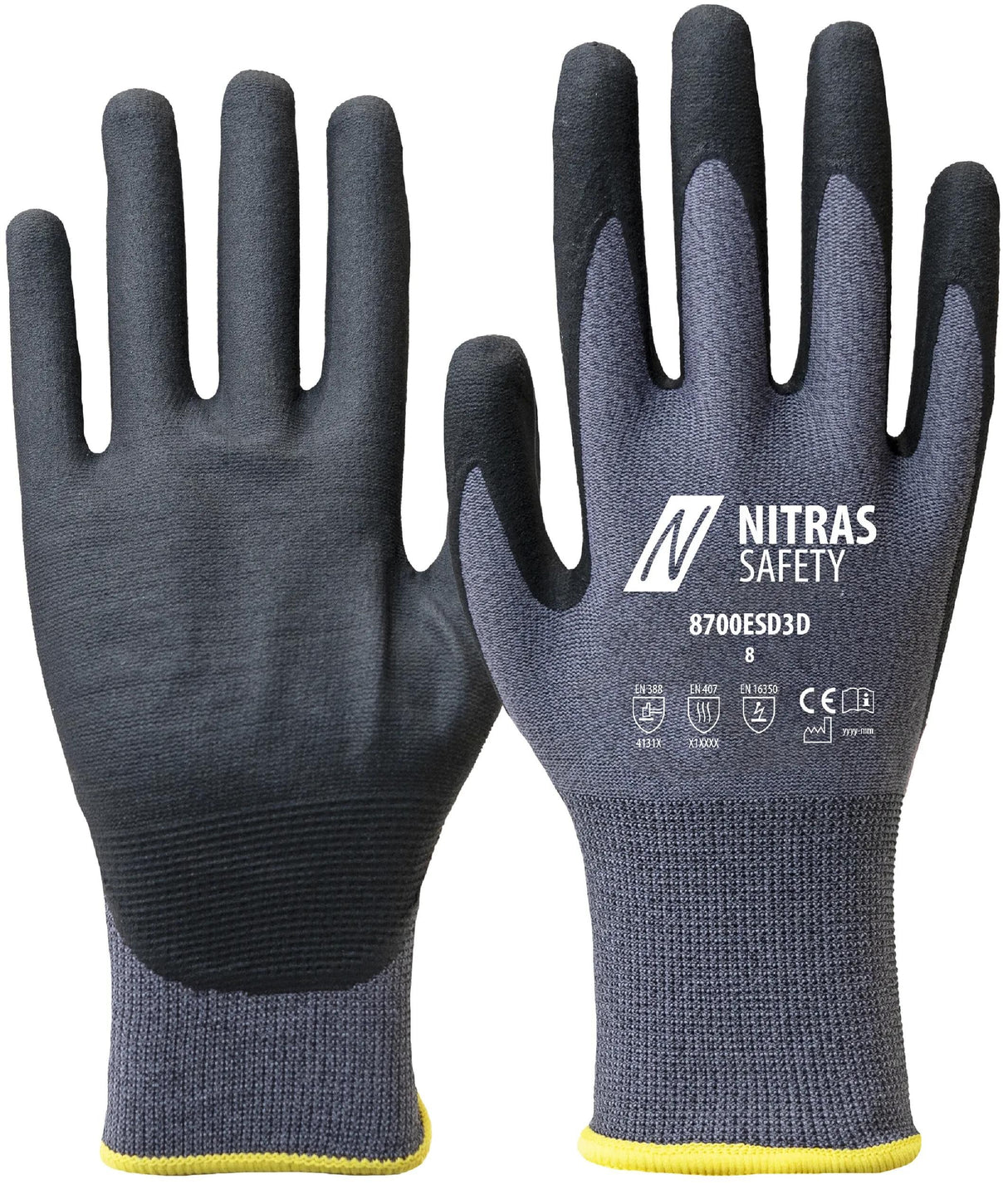 Nitras Safety Nitras flexibler Arbeitshandschuh 8700esd3d . Handschuh grau Größe 8 Nitras