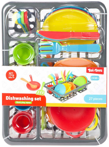 Toi-toys Home Food Spülständer mit Besteck und Pfannen, 27-tlg.