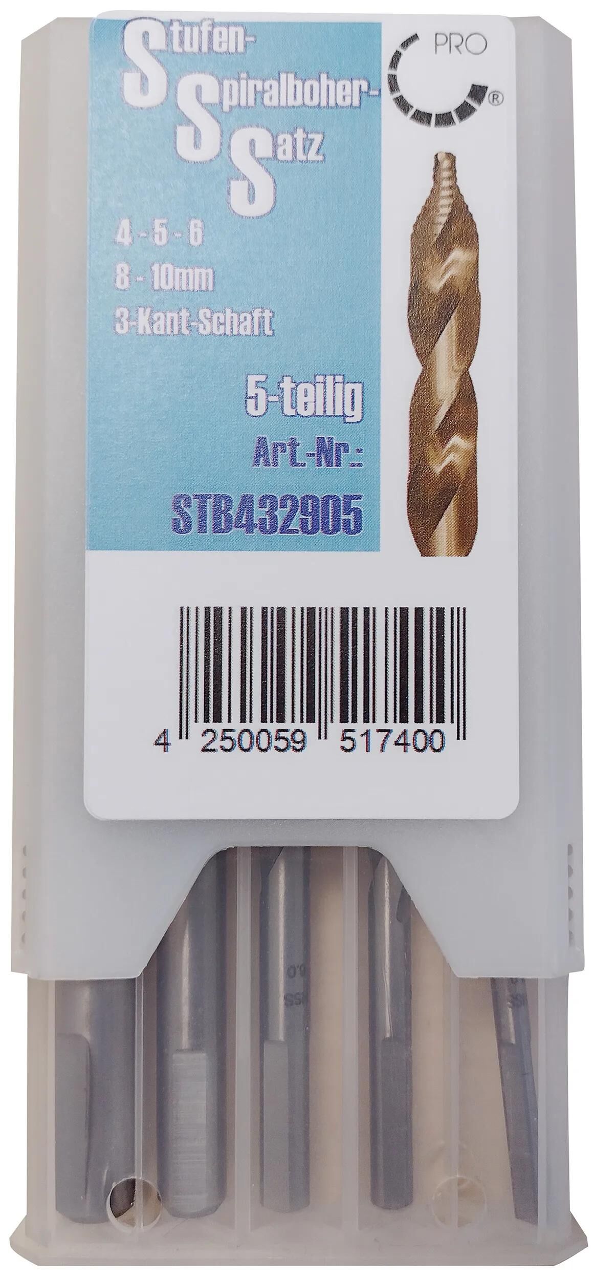 Pro Set Spezialbohrer STB4329 Stufenspiralbohrer-Set je 4-10mm 5-tlg.