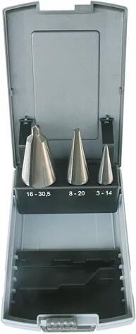 Profi-Set für konische Plattenbohrer, Schälbohrer-Set, 3-teilig, in Kunststoffbox