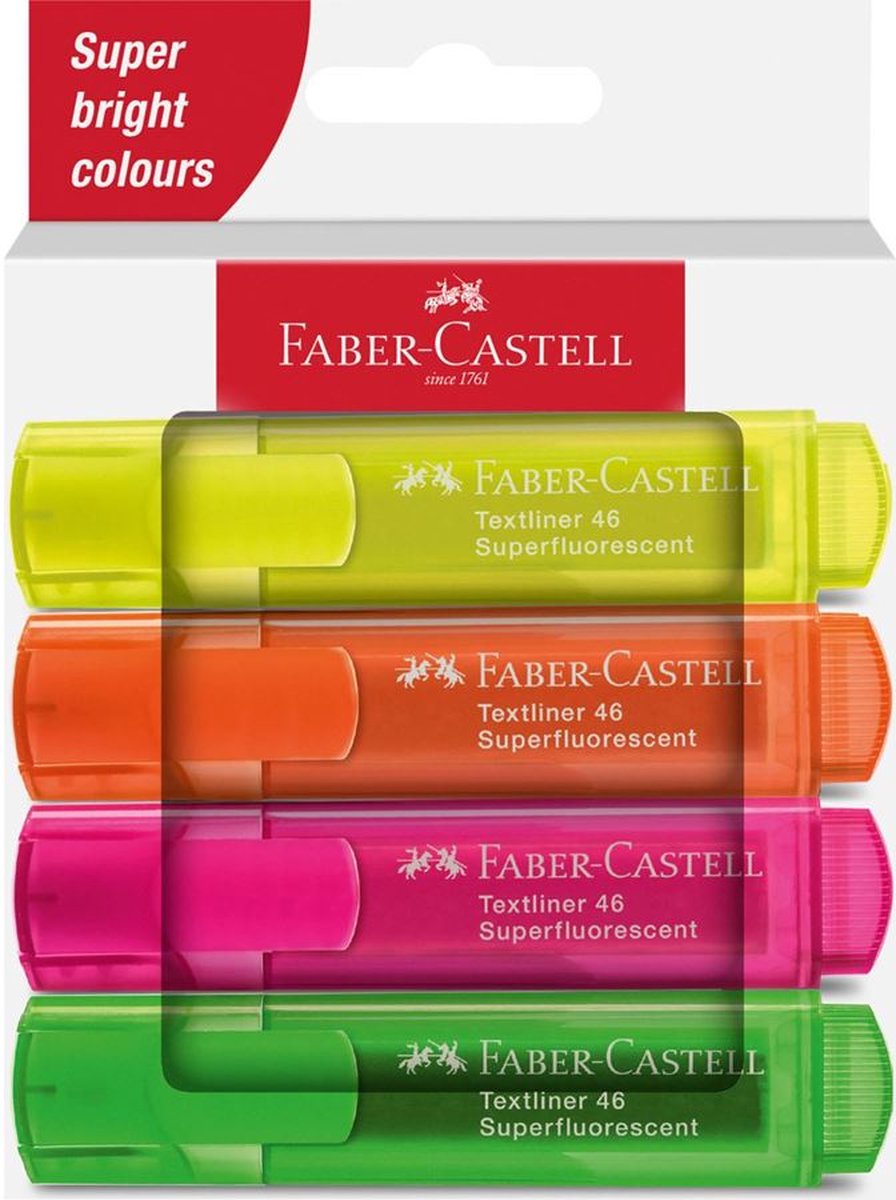 Faber-Castell Textmarker Faber Castell 46 4 Stück Gelb - Orange - Grün - Pink im Kartonetui