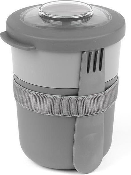 Amuse life – Lunchpot – Frühstückstasse – Morning Lunch Bowl – mit Göffel und Gestell – 2 Fächer 450 + 150 ml – Grau