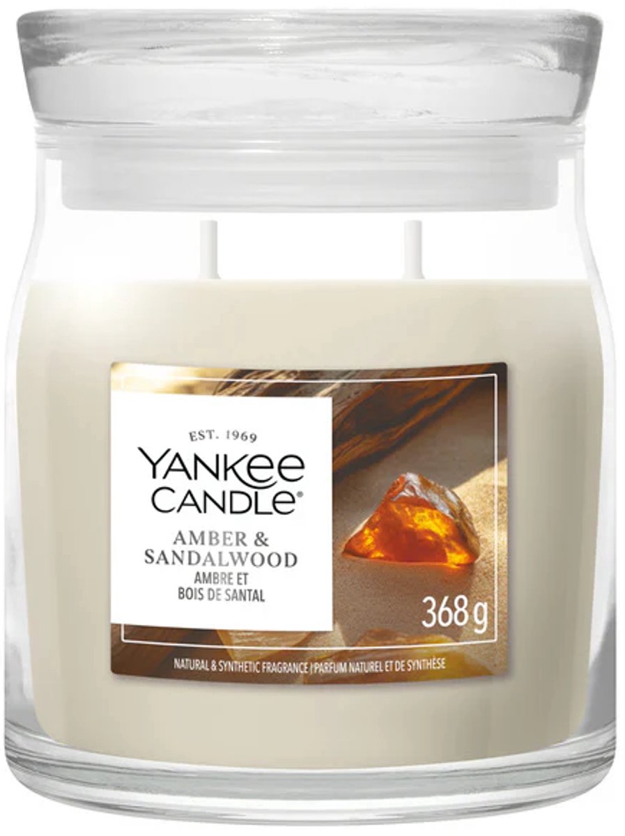 Yankee candle - amber sandalwood medium geurkaars - 50 branduren - 2 lonten