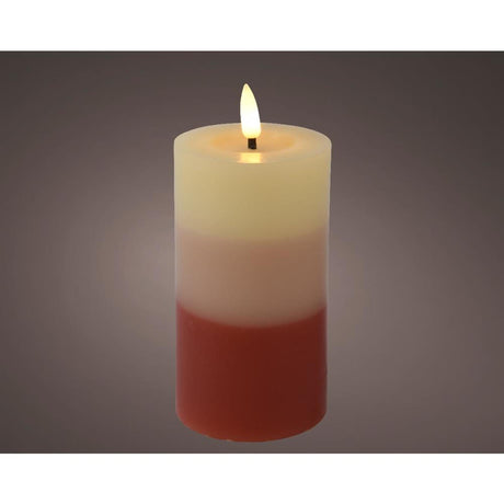Lumineo LED-Kerze mit Farbverlauf für den Innenbereich mit Flammeneffekt und Timer, Durchmesser 7 x 11 cm, Terra, funktioniert mit 2 x AAA-Batterien (exkl.)<br>