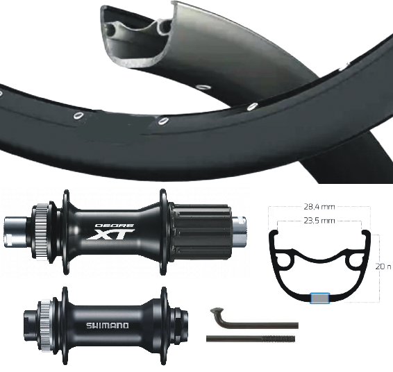 Shimano XT Alivio Wielset 28 29 tum Cass 8-11 Speed ​​Thru Axxle Black